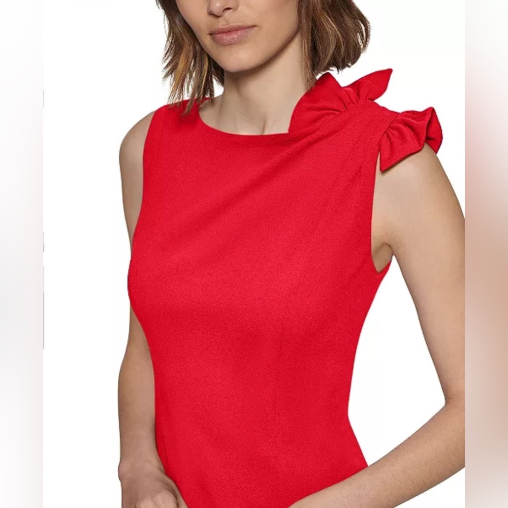 NWT Calvin Klein Women's Boat-Neck Sheath W/Shoulder Bow Dress - Size 6 - Picture 5 of 11